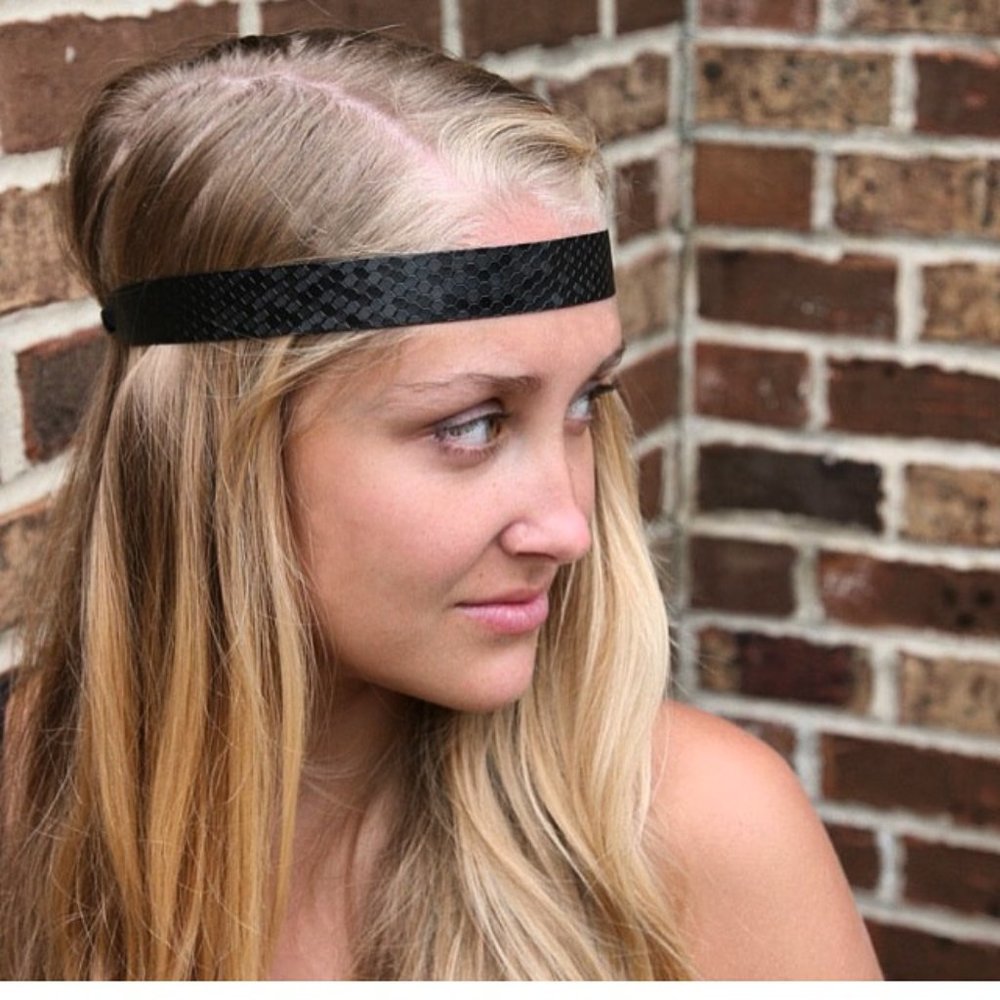 Hipsy Black Adjustable & No Slip Wide Geo Athletic Sports Hair Headband